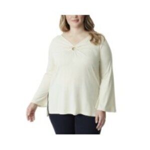 Jessica Simpson Jasleen Keyhole Bell-Sleeve Ribbed Tunic Top